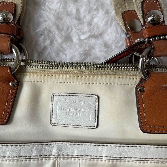 Coach Hampton Beige satin and orange accents satchel with silver tone hardwares - Picture 3 of 15